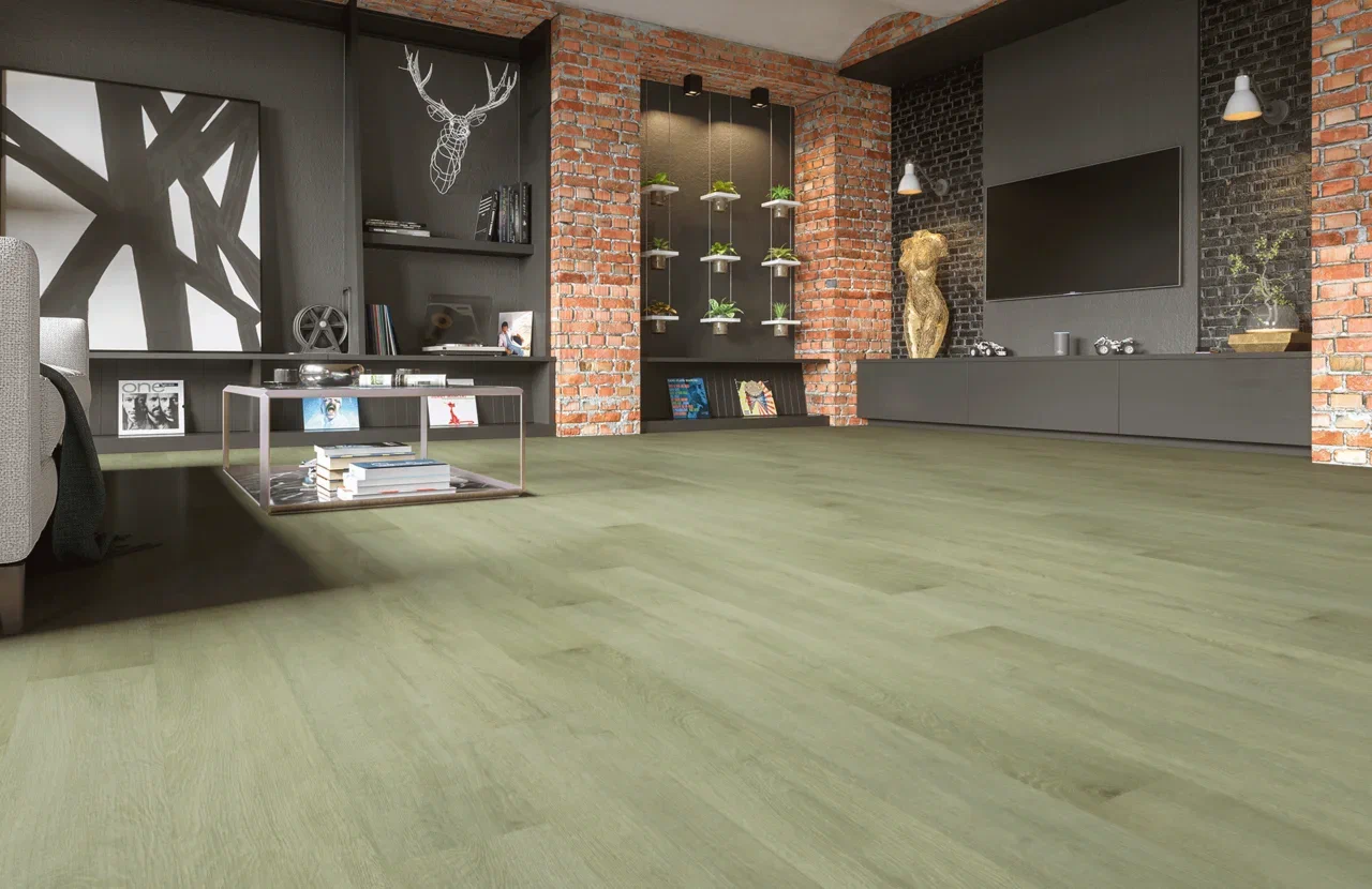 Кварцвиниловый SPC ламинат Home Expert Natural Дуб Утренний лес 2180-03 1220×150×3,5 фото в интерьере